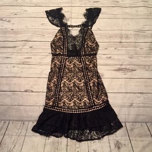 Akira Black and Nude Crochet Lace Holiday Dress